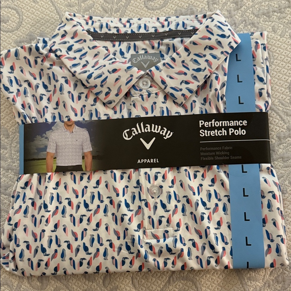 Callaway White Polo with Blue and Red Pattern